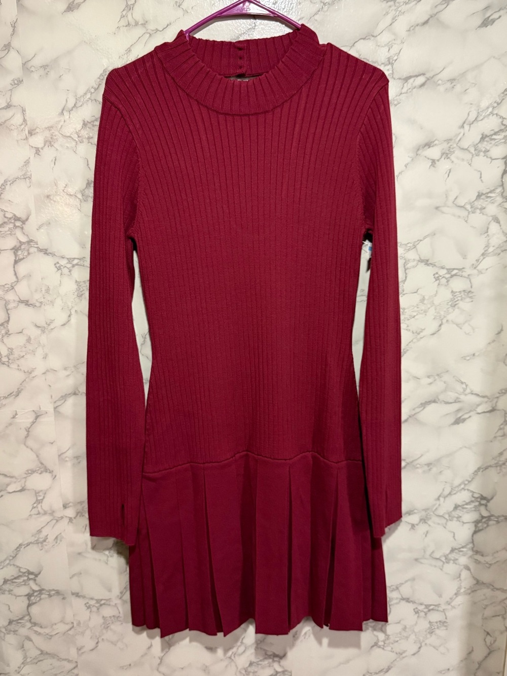 NEW Free People Emmy Mini Dress in Aged Red Ribbed Pleated L - Picture 5 of 15